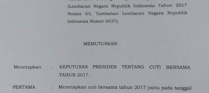 Keputusan Presiden Nomor 18 Tahun 2017 tentang Cuti Bersama